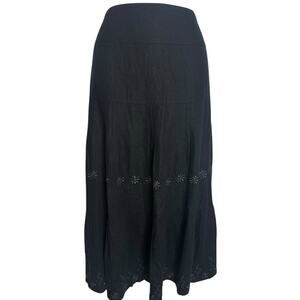 Vtg 90s Christian Dior Linen Embroidered Floral Quiet Luxury Resort Midi Skirt 8